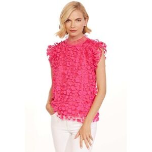 Eva Franco‎ Vixen Top in Orchid Petal Hot Pink 3D Floral Applique Ruffle Size 4